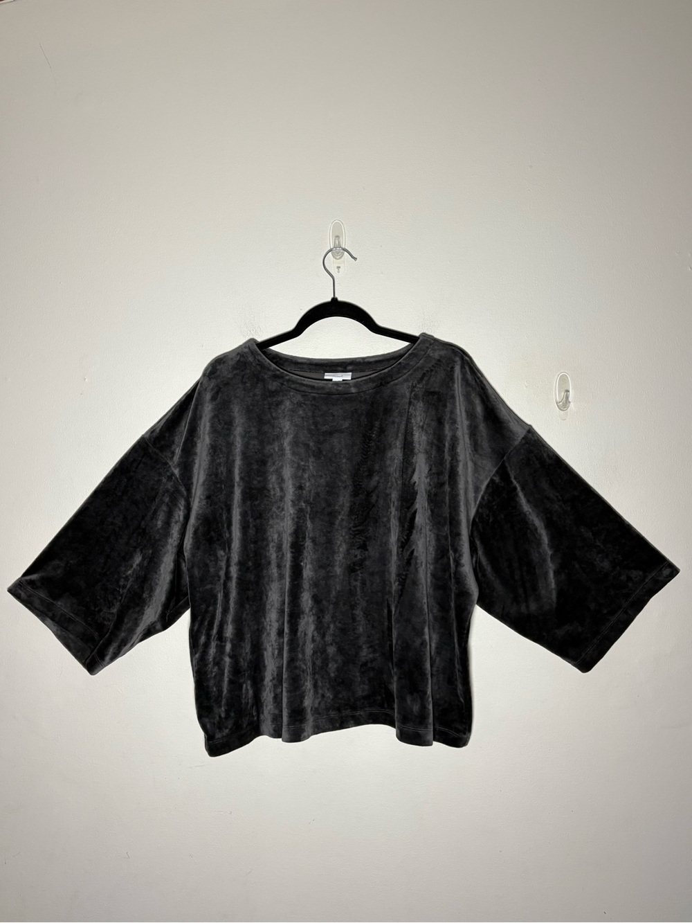 Purejill Dark Gray Kimono Crushed Velour Cropped Oversized Short Sleeve Size L